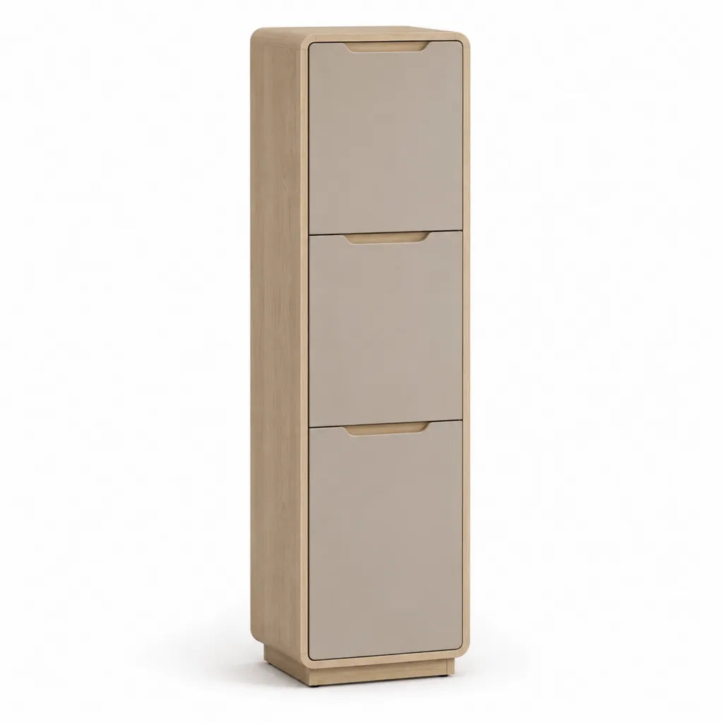 Colonne de rangement salle de bain rectangulaire 3 portes en MDF decor chene beige 40 x 35 x 140 cm