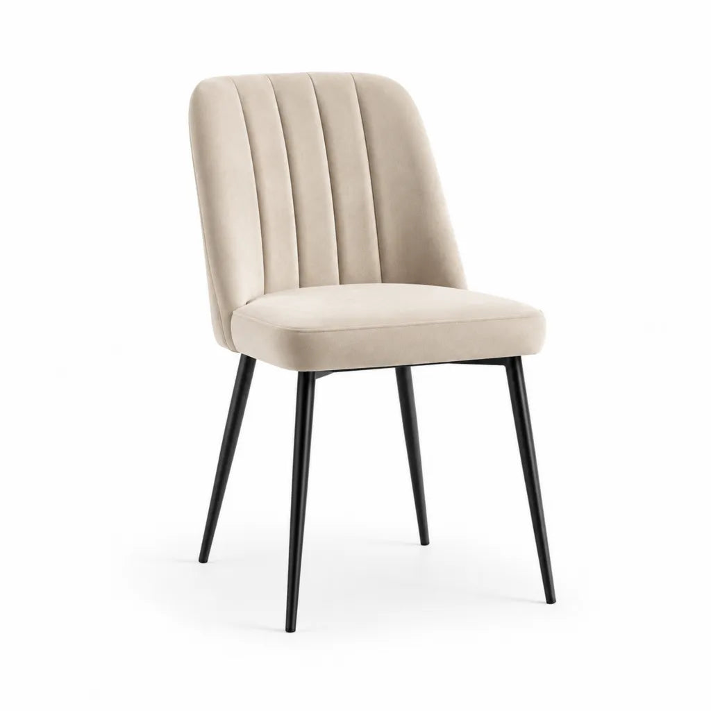 Chaise de salle a manger rembourree en velours de polyester beige a dossier arrondi 49 x 58 x 82 cm