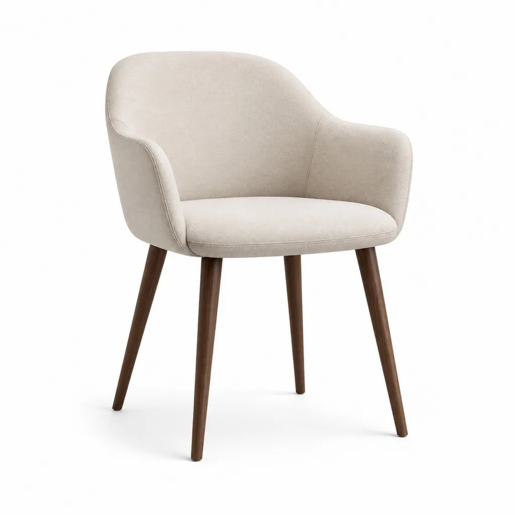 Chaise de salle a manger avec accoudoirs 58 x 60 x 82 cm en polyester et hevea massif arrondie beige