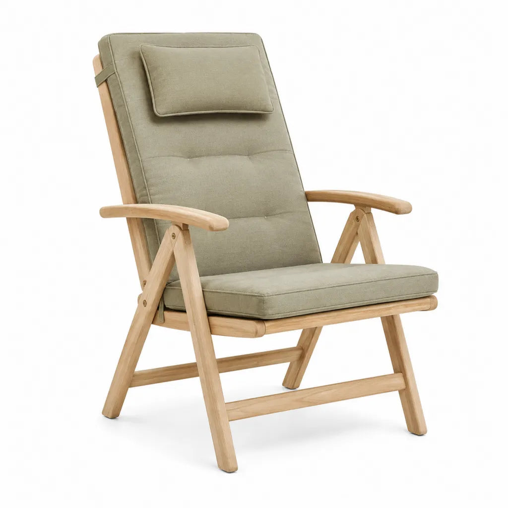 Fauteuil de jardin pliant inclinable en acacia massif avec coussins en polyester vert kaki 68 x 82 x 106 cm