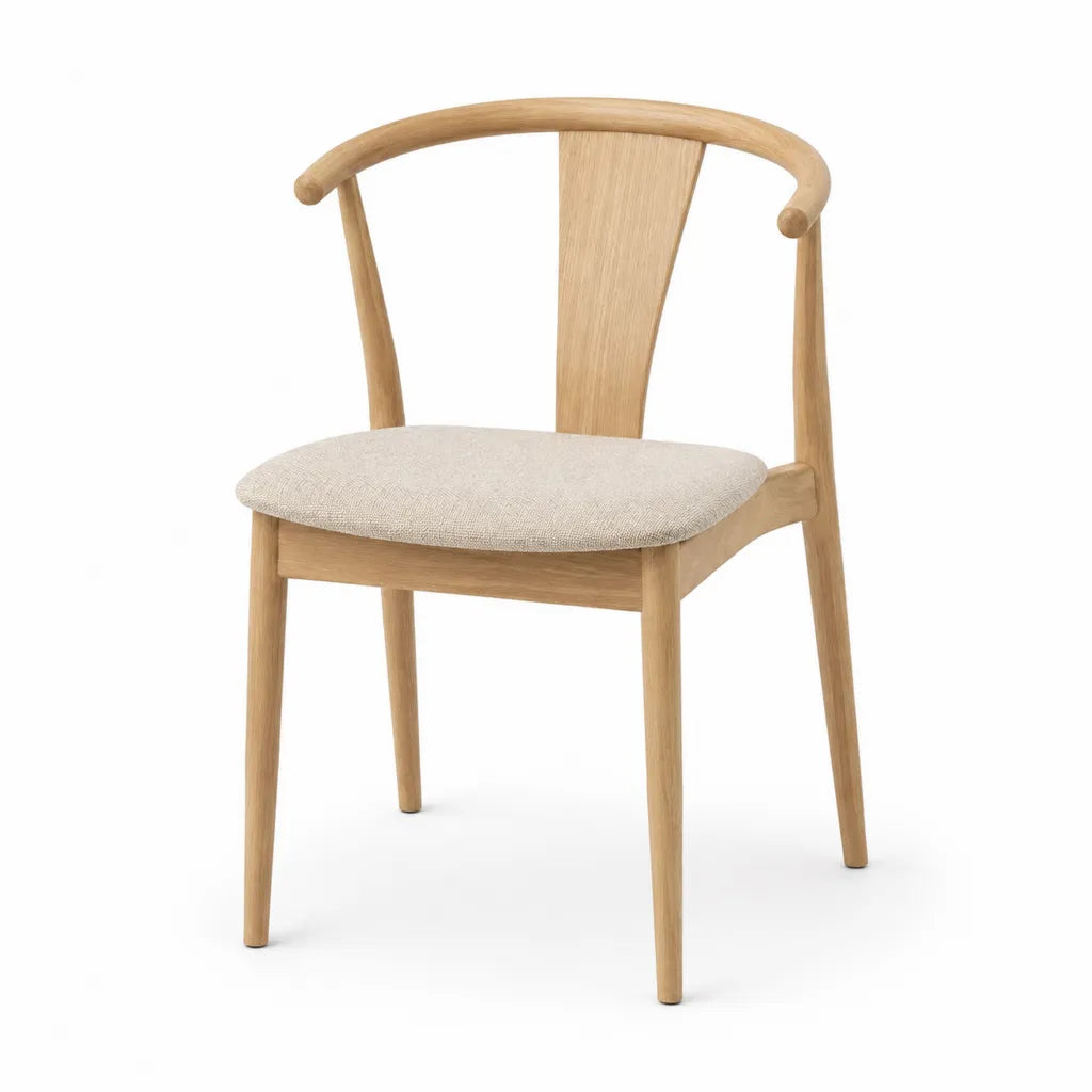 Chaise de salle a manger en chene massif avec assise rembourree beige dossier incurve 56 x 54 x 76 cm