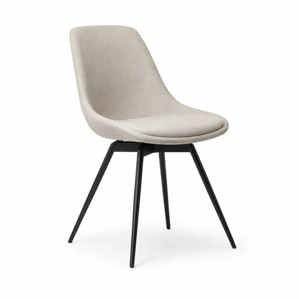Chaise de salle a manger rembourree 48 x 57 x 86 cm en polyester beige a dossier incurve pieds en acier noir
