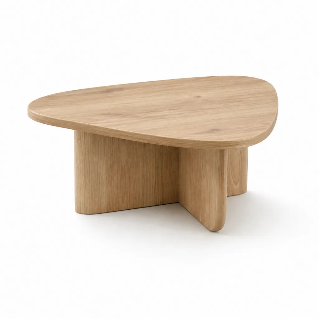 Table basse forme organique 100 x 70 x 40 cm en MDF plaque chene naturel