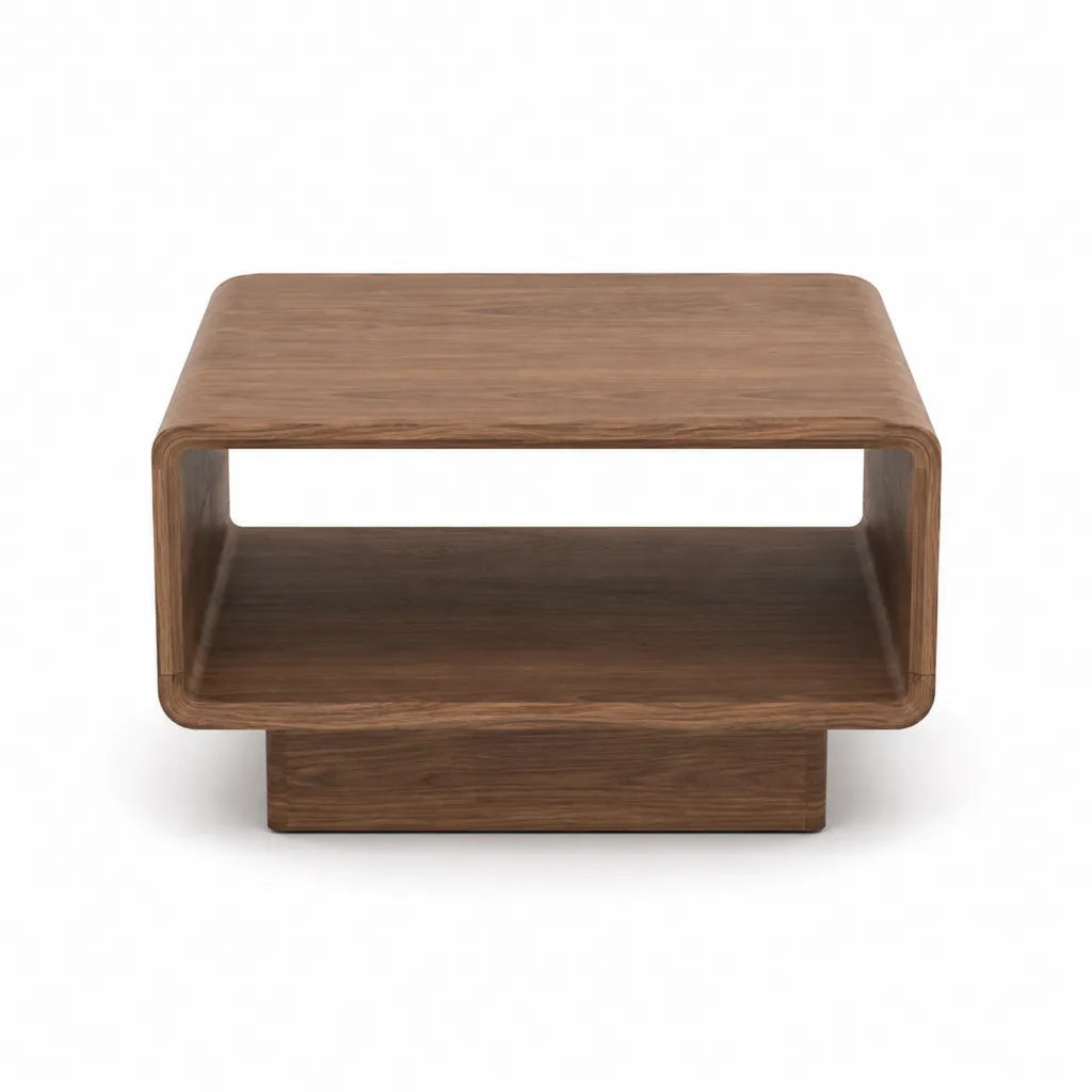 Table basse rectangulaire 90 x 60 x 40 cm en contreplaque plaque noyer marron avec niche de rangement