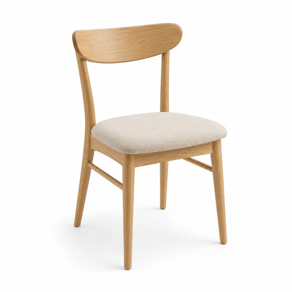 Chaise de salle a manger en chene massif avec assise rembourree en polyester beige 46 x 52 x 82 cm